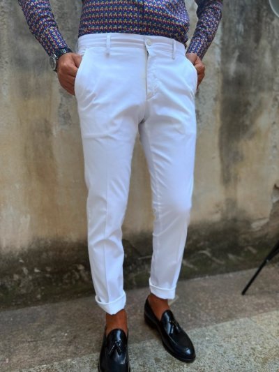 Spodnie męskie, białe - Chinos – Paul Miranda - Made in Italy