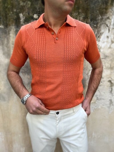 Męska koszulka polo - Kolor pomarańczowy -  Krótki rękaw      