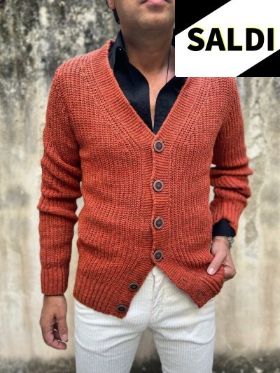 Sweter męski, zapinany na guziki - Kolor ceglasty - Kardigan