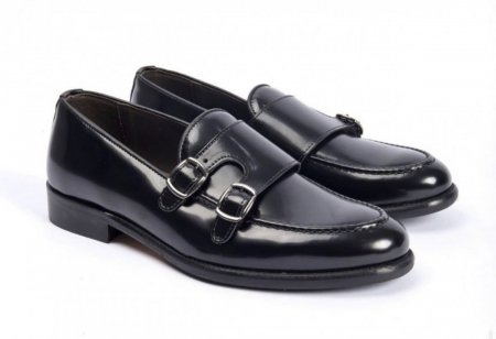 Męskie buty skórzane- Czarne - Monki - Made in Italy