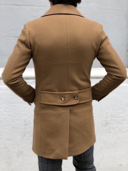 Palto męskie, dwurzędowe - Slim - kolor camelowy - Made in Italy - Odzież męska - Gogolfun.pl
