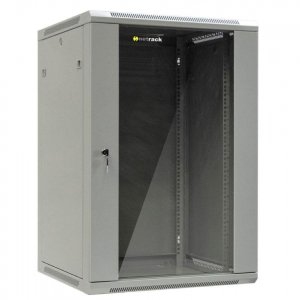Szafa wisząca 19&quot; Netrack, 18U/600x600mm - szary, drzwi szklane, otwierane boki