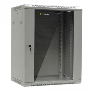 Szafa wisząca 19&quot; Netrack, 15U/600x450mm - szary, drzwi szklane, otwierane boki