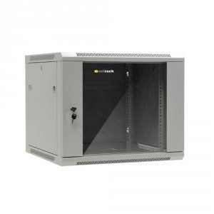 Szafa wisząca 19&quot; Netrack, 9U/600x600mm  – szara, drzwi szklane, otwierane boki