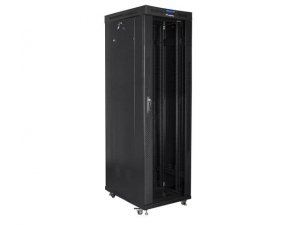 Szafa instalacyjna Rack stojąca 19&quot; 42U 600x1000 czarna drzwi szklane LCD Lanberg (flat pack)