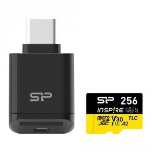 Karta pamięci Silicon Power microSDXC Inspire 256GB UHS-I U3 A2 V30 4K DDR200 170/150 MB/s TLC + czytnik C200
