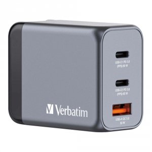 Ładowarka sieciowa Verbatim GaN GNC-65 2xUSB-C PD 65W 1xUSB-A QC 3.0