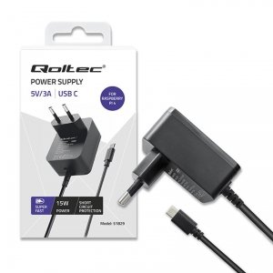 Ładowarka Qoltec Super FAST PD do Raspberry PI 4 | USB-C | 15W | 5V | 3A | Czarna