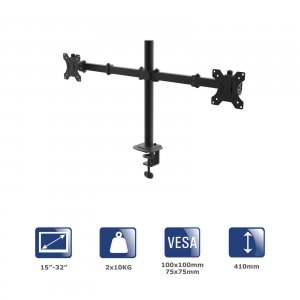 Uchwyt biurkowy na dwa monitory Akyga AK-MB-02 ramiona 2x10kg VESA 75x75mm / 100x100mm 15-32&quot;