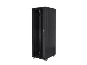 OUTLET: Szafa instalacyjna Rack stojąca 19&quot; 42U 800x800 Drzwi Szklane czarna Lanberg (flat pack) - PO TEST