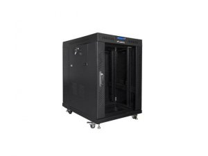Szafa instalacyjna Rack stojąca 19&quot; 15U 600x800 czarna drzwi szklane LCD Lanberg (flat pack)