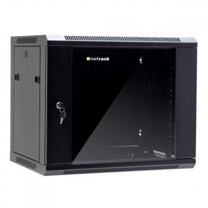 Szafa wisząca 19&quot; Netrack, 9U/600x450mm – czarny, drzwi szklane, otwierane boki
