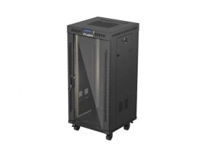 Szafa instalacyjna Rack Lanberg stojąca 19" 24U 600x600 czarna drzwi przeszklone LCD (flat pack) V2
