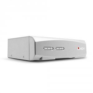 Przełącznik KVM LINDY 2-portowy HDMI 4K60, USB 2.0 &amp; Audio Silver