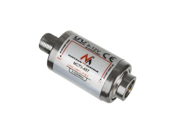 Wzmacniacz antenowy liniowy Maclean MCTV-497 DVB-T/T2 20dB 5-12V szerokopasmowy 5-2300 MHz
