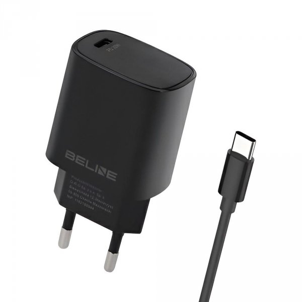 Ładowarka sieciowa Beline 20W 1xUSB-C PD 3.0+kabel USB-C - czarna