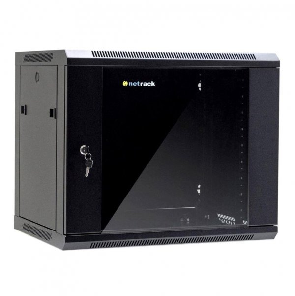 Szafa wisząca 19&amp;quot; Netrack, 9U/600x450mm – czarny, drzwi szklane, otwierane boki