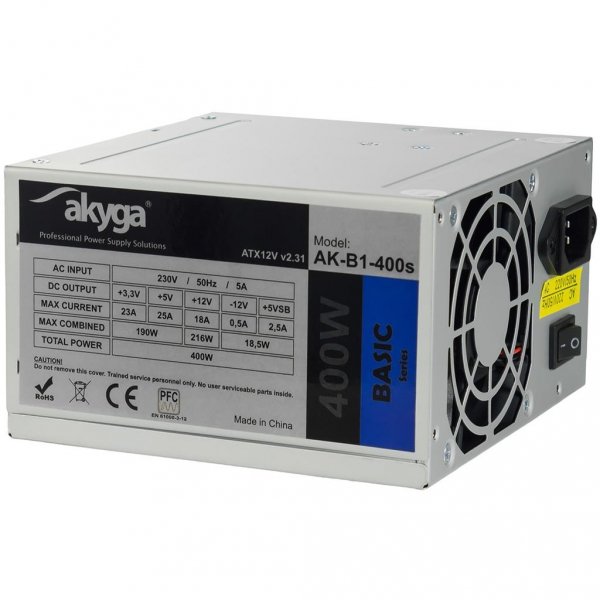 Zasilacz ATX 400W Akyga Basic AK-B1-400S Fan8cm P4 2xSATA