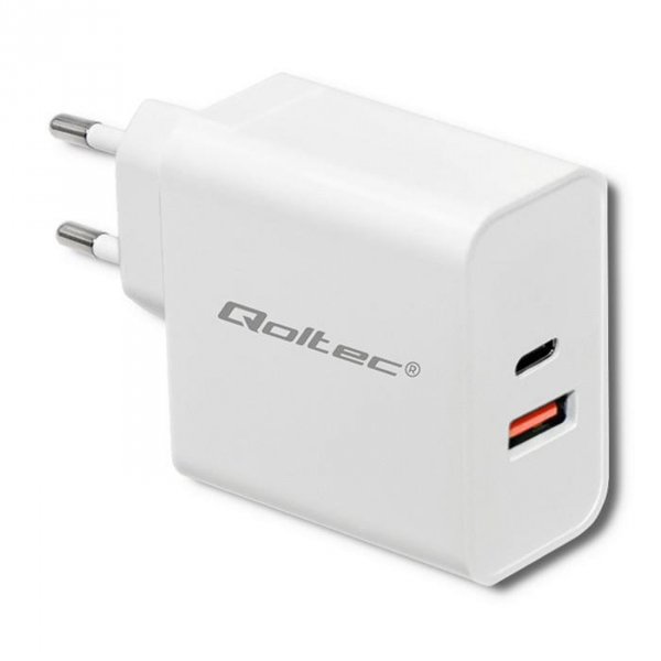 Ładowarka sieciowa Qoltec 63W | 5-20V | 1.5-3A | USB typ C PD | USB QC 3.0 | Biała