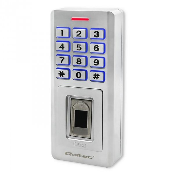 Zamek szyfrowy Qoltec OBERON z czytnikiem linii papilarnych | RFID | kod | karta | brelok | dzwonek | IP68 | EM