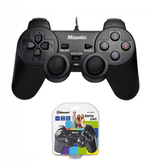 OUTLET: Gamepad przewodowy Msonic USB z funkcją wibracji MN3329BK czarny - OTW OPAK
