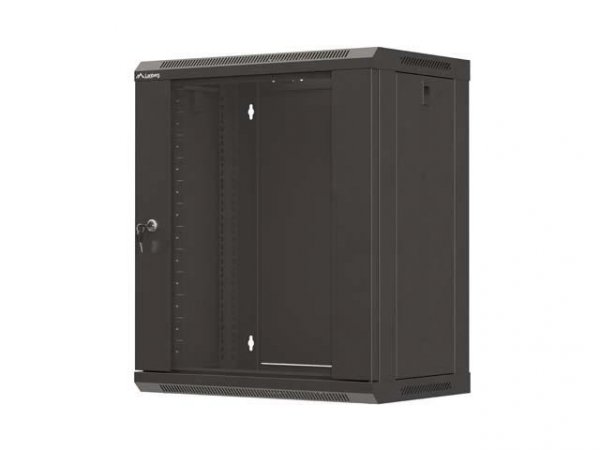 Szafa instalacyjna Rack wisząca 19&amp;quot; 12U 540x350 czarna Drzwi przeszklone Lanberg (flat pack)