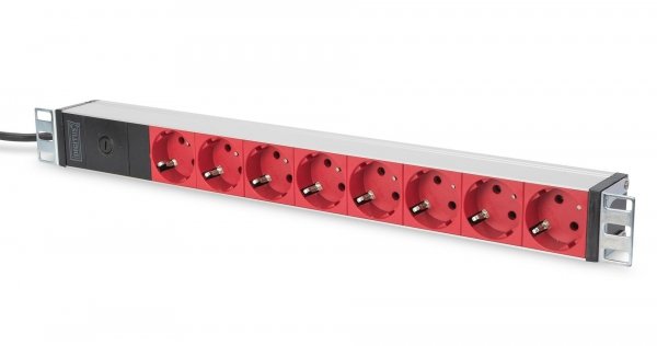 Listwa zasilająca DIGITUS PDU 19&amp;quot; RACK 8xSchuko kabel 2m 1xC14 16A wł./wył. zabezpieczenie aluminiowa