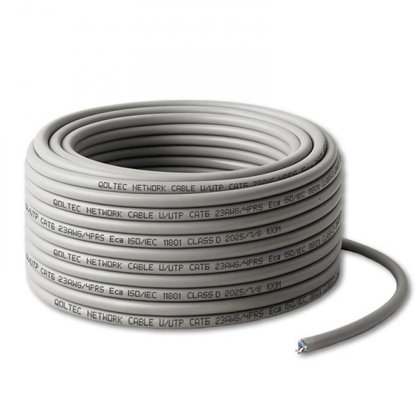 Kabel sieciowy Qoltec Patchcord skrętka UTP | Miedziany Cu | CAT6 | High speed 1Gb/s | LAN | 100m | Szary