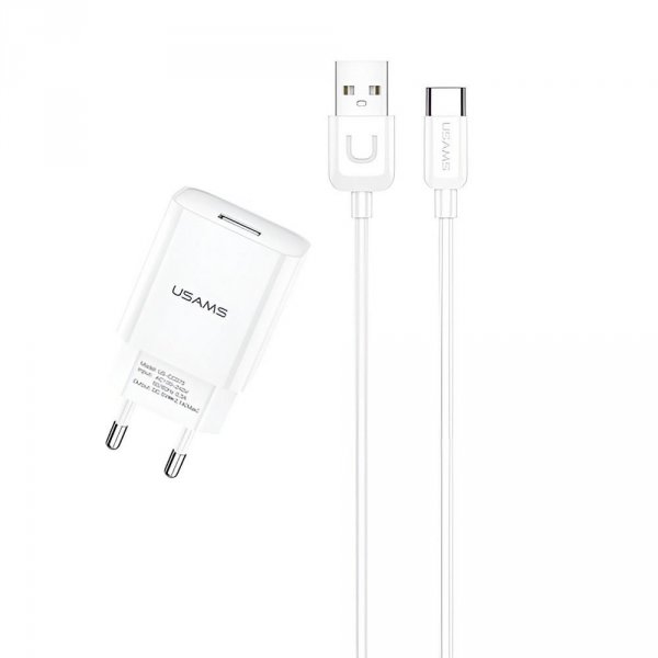 Ładowarka sieciowa Usams T21 2,1A 1xUSB + kabel USB-C - biała