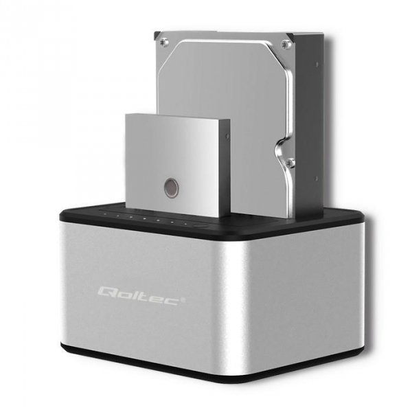 Stacja dokująca Qoltec dysków 2x HDD/SSD | 2.5&amp;quot; / 3.5&amp;quot; SATA | USB 3.0 | Klonowanie