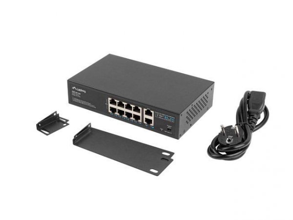 Switch niezarządzalny Lanberg 8x 100Mb PoE+/2x 1Gb Rack 10&amp;quot;/19&amp;quot; Gigabit Ethernet 120W