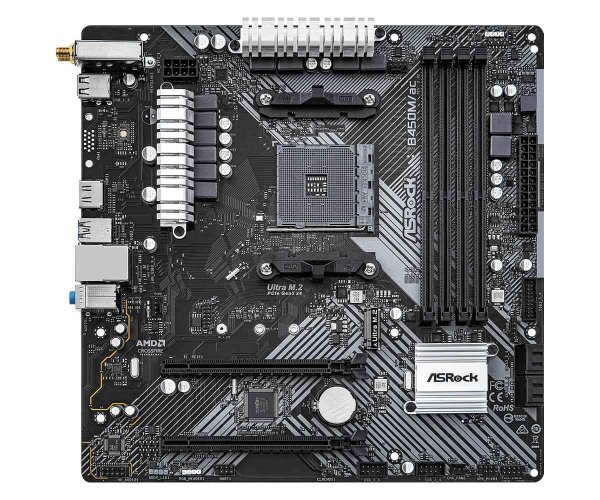 Płyta ASRock B450M/AC R2.0 /AMD B450/DDR4/SATA3/M.2/USB3.0/PCIe3.0/WiFi/BT/AM4/mATX