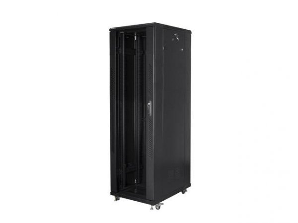 OUTLET: Szafa instalacyjna Rack stojąca 19&amp;quot; 42U 800x800 Drzwi Szklane czarna Lanberg (flat pack) - PO TEST