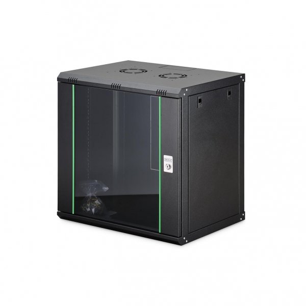 Szafa sieciowa wisząca jednosekcyjna DIGITUS Dynamic 19&amp;quot; 12U, 600x450, drzwi szyba, czarny, niezmontowana, 60kg