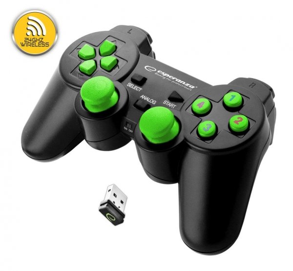 Gamepad bezprzewodowy 2.4GHZ PS3/PC USB Esperanza &amp;quot;Gladiator&amp;quot; czarno/zielony