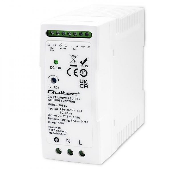 Zasilacz Qoltec  na szynę DIN z funkcją UPS | 60W