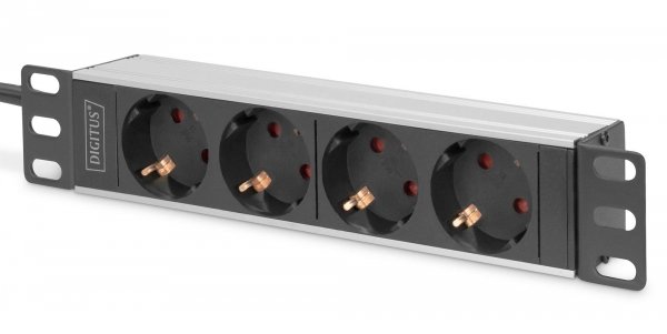 Listwa zasilająca DIGITUS do szaf 10&amp;quot; RACK 4xSchuko, 2m 1xSchuko, 16A, aluminiowa