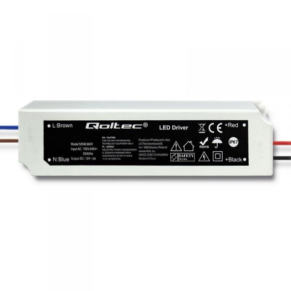 Zasilacz impulsowy LED Qoltec IP67 | 60W | 12V | 5A