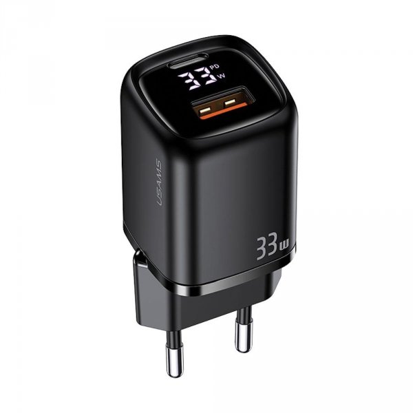 Ładowarka sieciowa Usams T46 33W 1xUSB-C  + 1xUSB PD 3.0 QC 3.0 bez kabla - czarna
