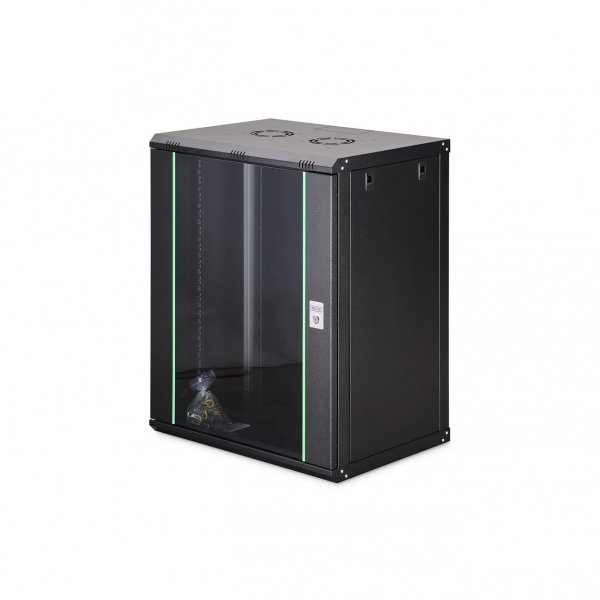 Szafa sieciowa wisząca jednosekcyjna DIGITUS Dynamic 19&amp;quot; 16U, 600x450, drzwi szyba, czarny, niezmontowana, 60kg