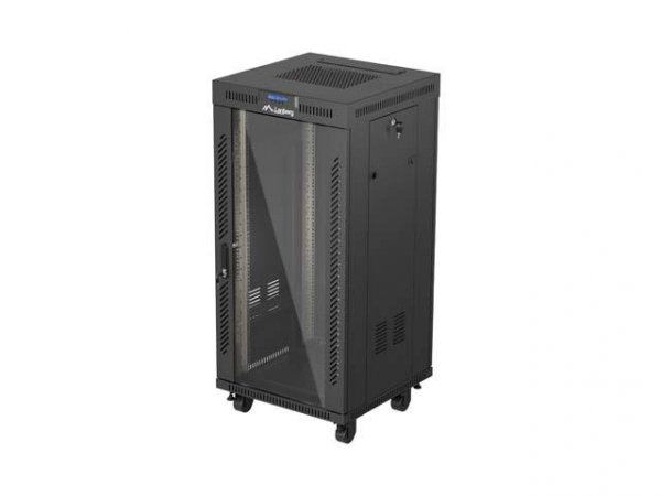 Szafa instalacyjna Rack Lanberg stojąca 19&amp;quot; 24U 600x600 czarna drzwi przeszklone LCD (flat pack) V2