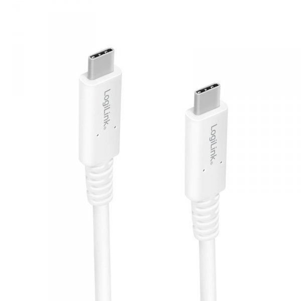 Kabel USB 4 Gen3x2 LogiLink CU0180  USB-C - USB-C, M/M, biały, 0,8m