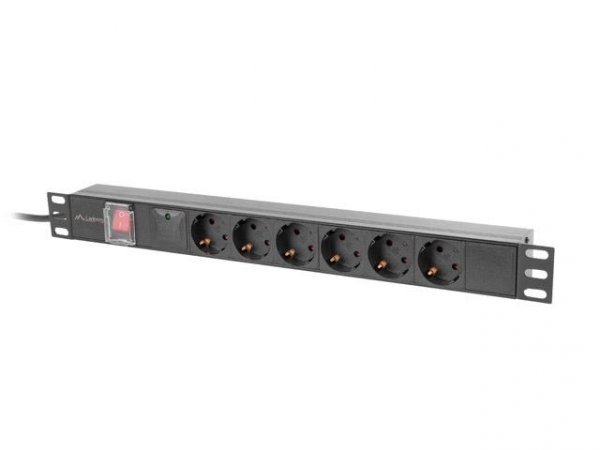 Listwa zasilająca Lanberg Rack PDU 19&amp;quot;1U 16A 6x 230V Schuko 2m Czarna
