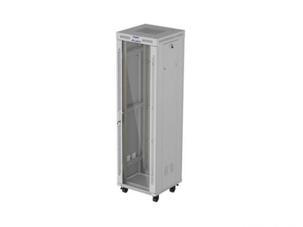Szafa instalacyjna Rack stojąca 19&amp;quot; 42U 600x600 szare drzwi szklane LCD Lanberg (flat pack) v2