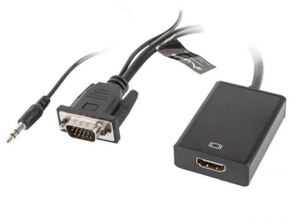 Kabel adapter Lanberg VGA (M) + Audio -&amp;gt; HDMI (F) czarny
