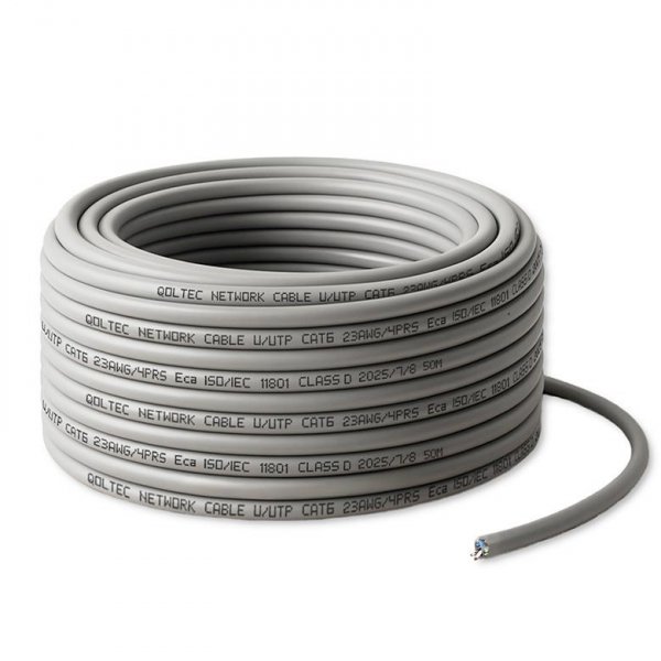 Kabel sieciowy Qoltec Patchcord skrętka UTP | Miedziany Cu | CAT6 | High speed 1Gb/s | LAN | 50m | Szary