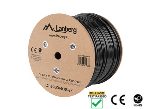 Kabel UTP Lanberg kat. 6 305m drut CU outdoor żelowany