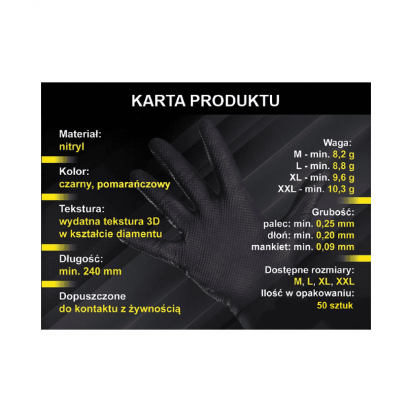 Rękawice nitrylowe PROMATES GRIP BLACK roz. XXL - 50szt.