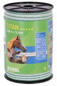 Taśma ogrodzeniowa TITAN, 200m x 12mm, biało-zielona 