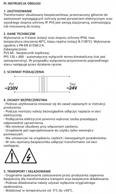 Transformator Farma do poideł podgrzewanych, 60W 230/24V